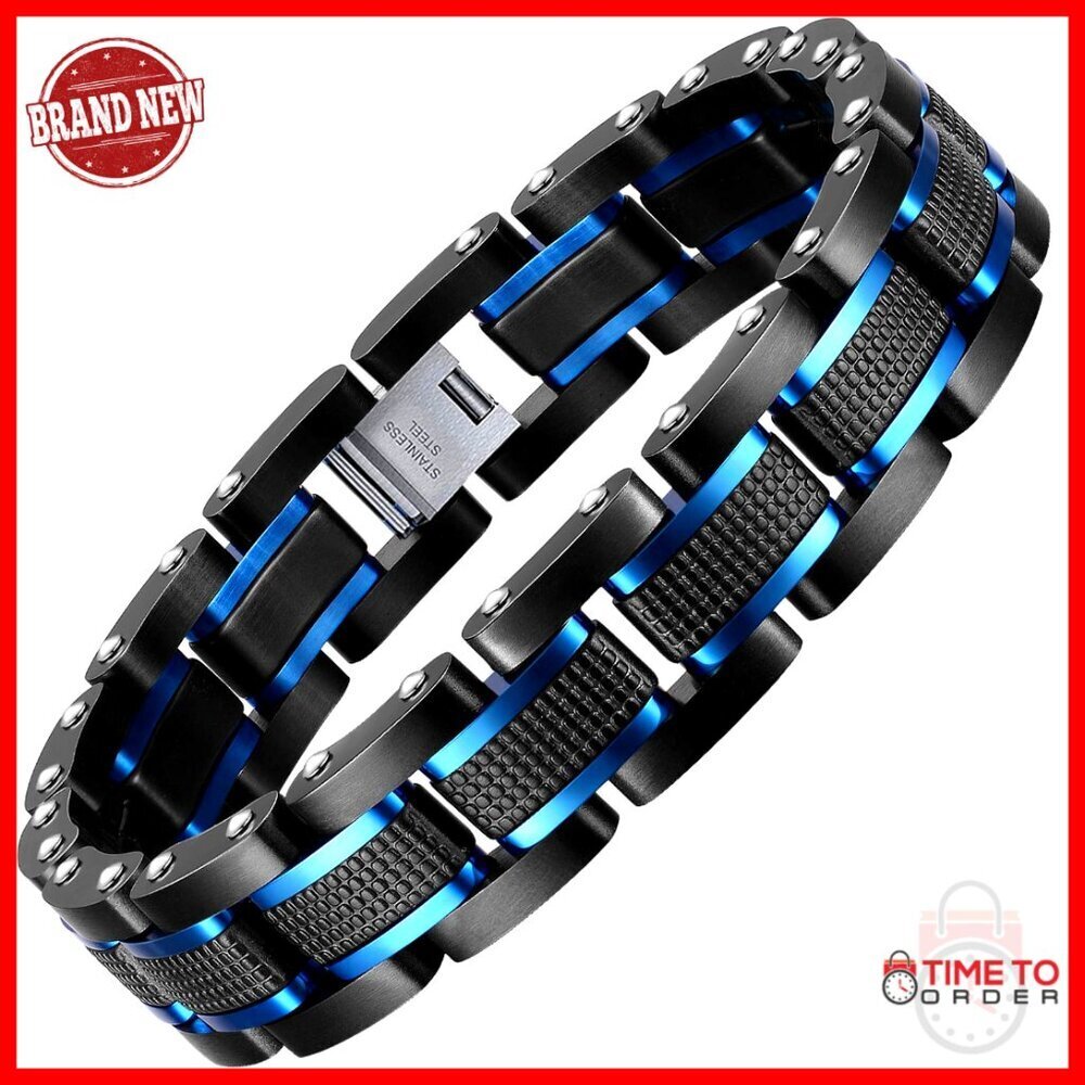 Men's Stainless Steel Square Link Bracelet with Hidden Clasp